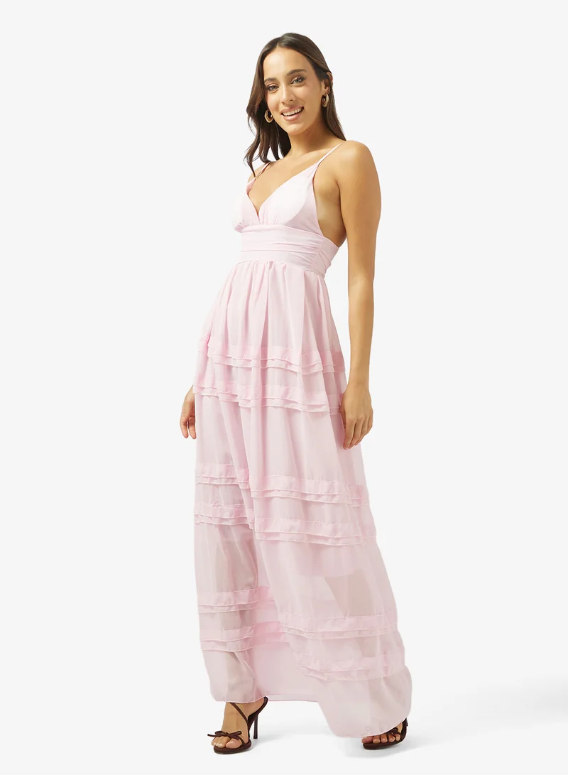 Plunge Neck Tiered Ruffle Dress