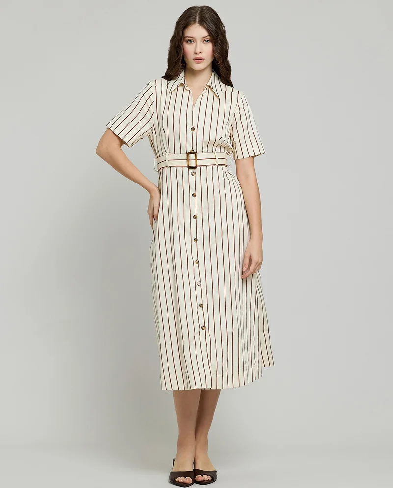 Striped Short Sleeve Shirt Dress