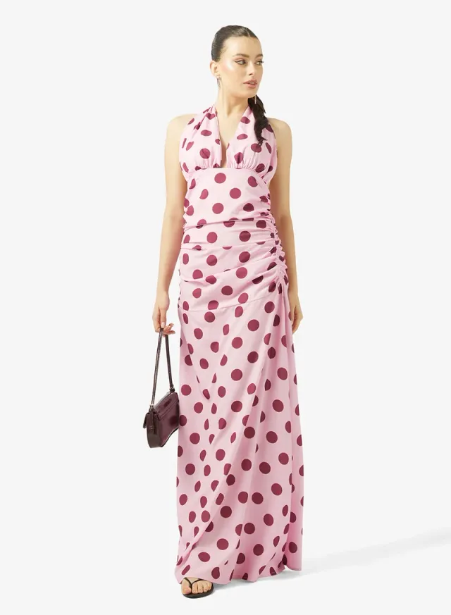 Pink Halter Neck Polka Dot Maxi Dress - Fit & Flare Style – image 4