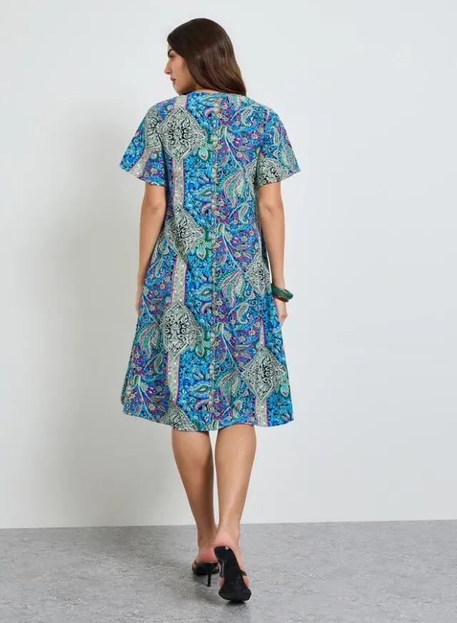 Paisley Print Short Sleeve Midi Dress – image 5