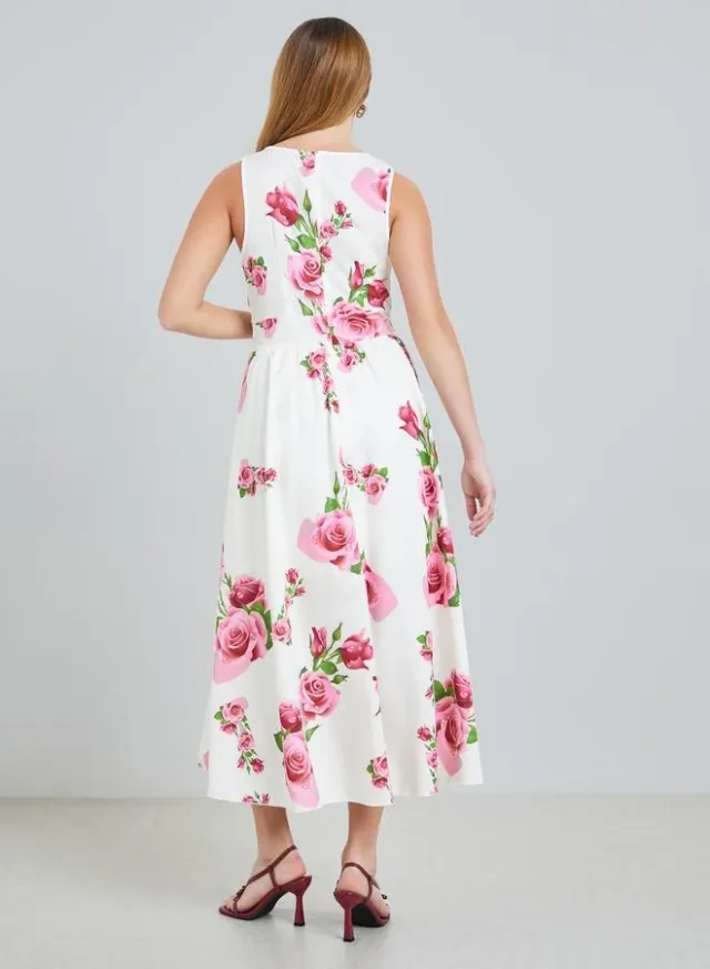 Floral Print Sleeveless Maxi Dress, White – image 3