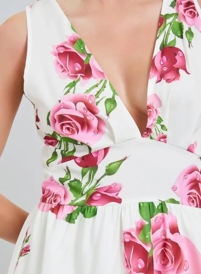 Floral Print Sleeveless Maxi Dress, White – image 4