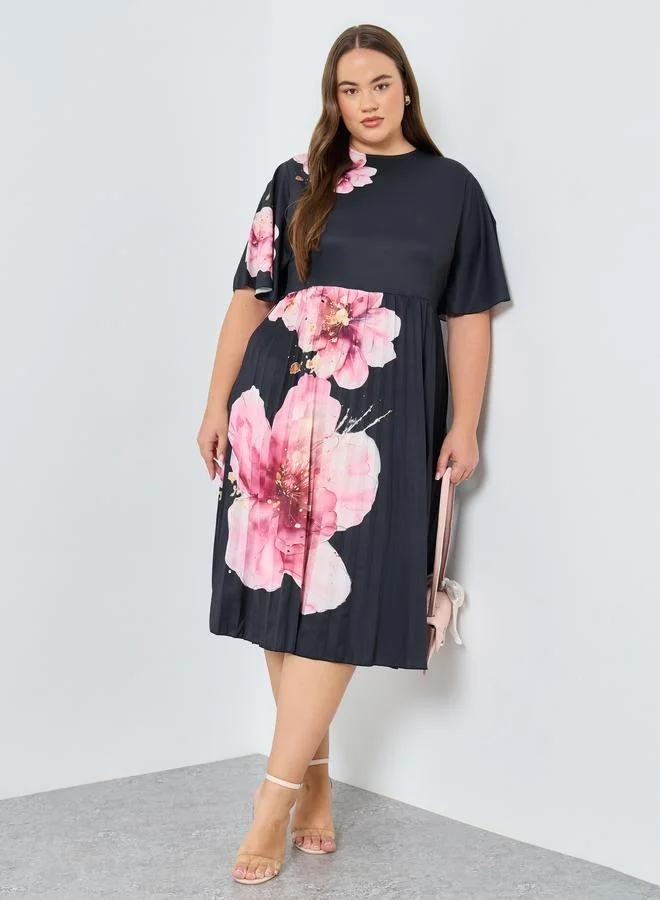 Plus Size Floral Midi Dress Cream