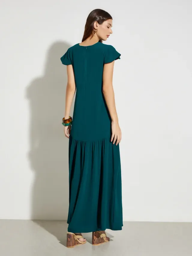 Styli V-Neck A-Line Maxi Dress Dark Green – image 5
