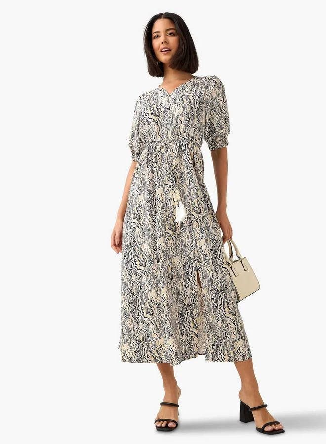 Abstract Print Off Shoulder Tie-Up Dress