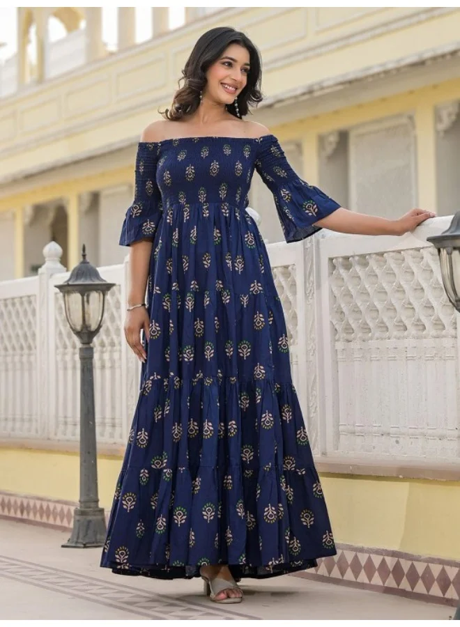 Off Shoulder Tiered Maxi Dress Indigo
