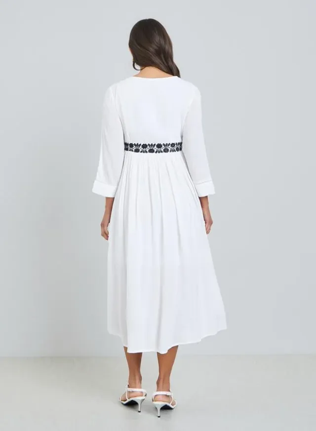 Embroidered Lace A-Line Midi Dress White – image 4