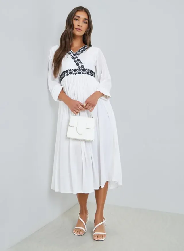 Embroidered Lace A-Line Midi Dress White – image 5