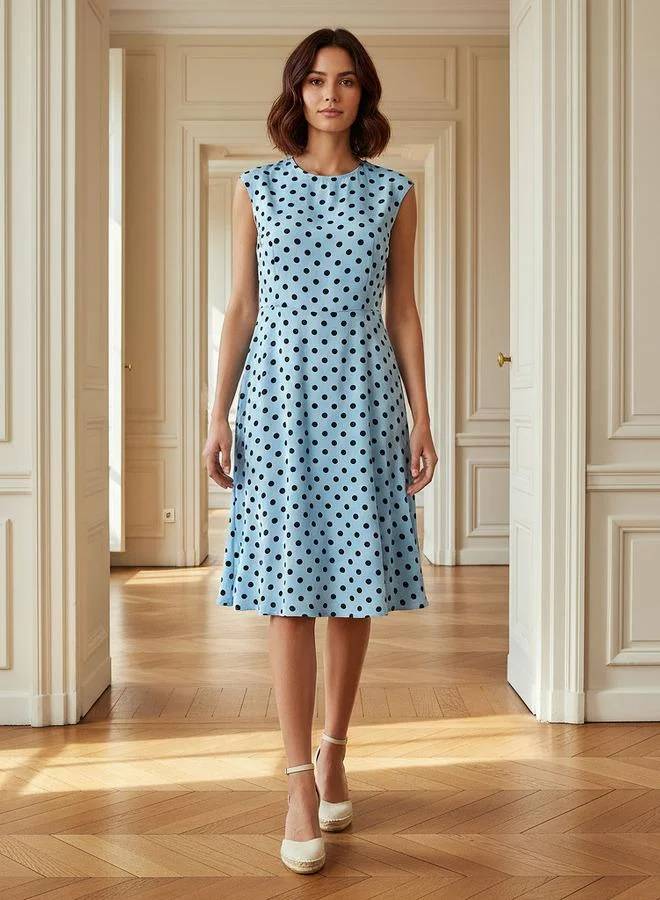 Polka Dot Sleeveless Mini Dress Crew Neck