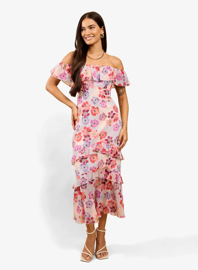 Floral Bardot Midi Dress