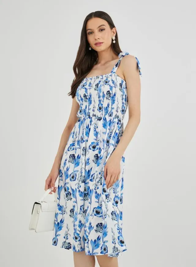 Floral Print A-Line Smocked Maxi Dress
