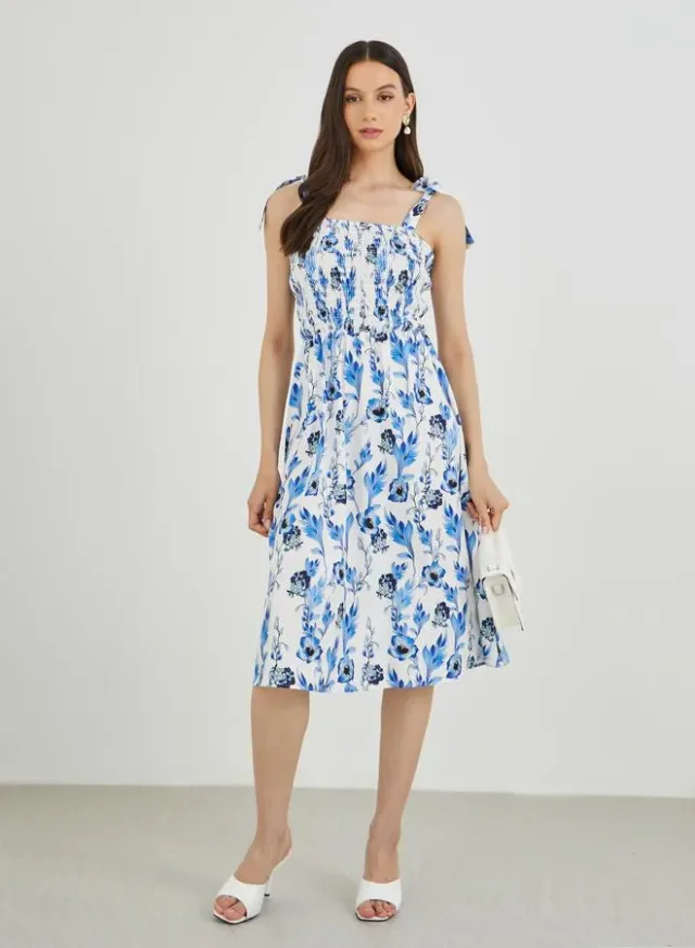 Floral Print A-Line Smocked Maxi Dress – image 3