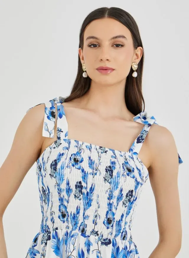 Floral Print A-Line Smocked Maxi Dress – image 4