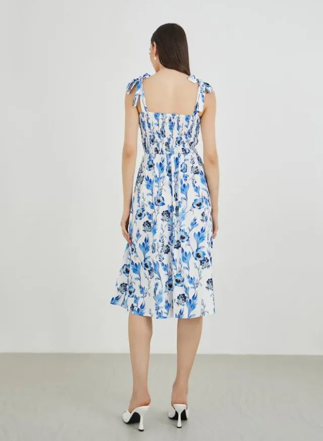 Floral Print A-Line Smocked Maxi Dress – image 5
