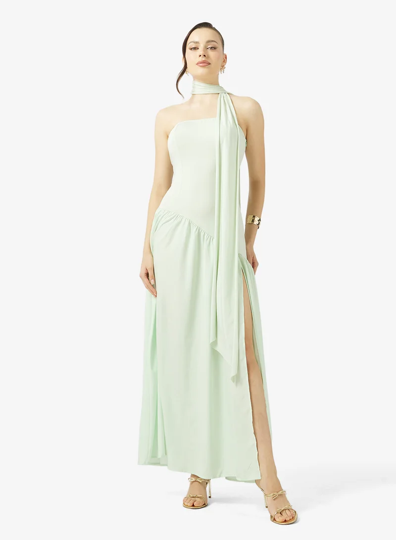 Off Shoulder Drop Waist Dress with Scarf