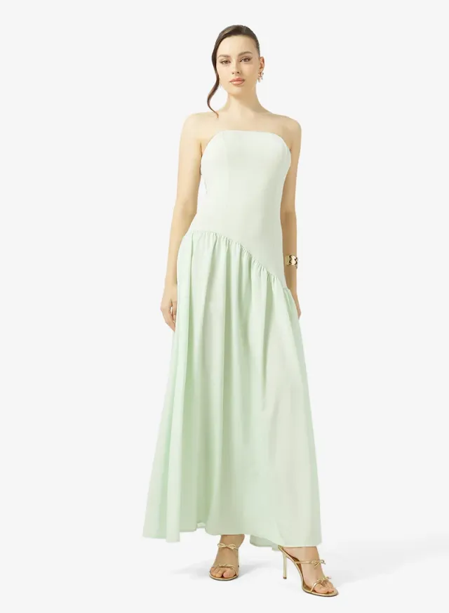 Mint Green Maxi One-Shoulder Drop Waist Dress with Scarf – image 4