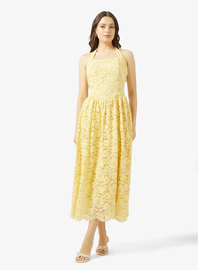 Halter Neck Lace Corset Fit & Flare Dress