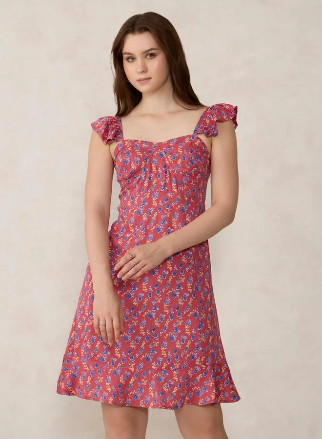Floral Mini Dress, Red