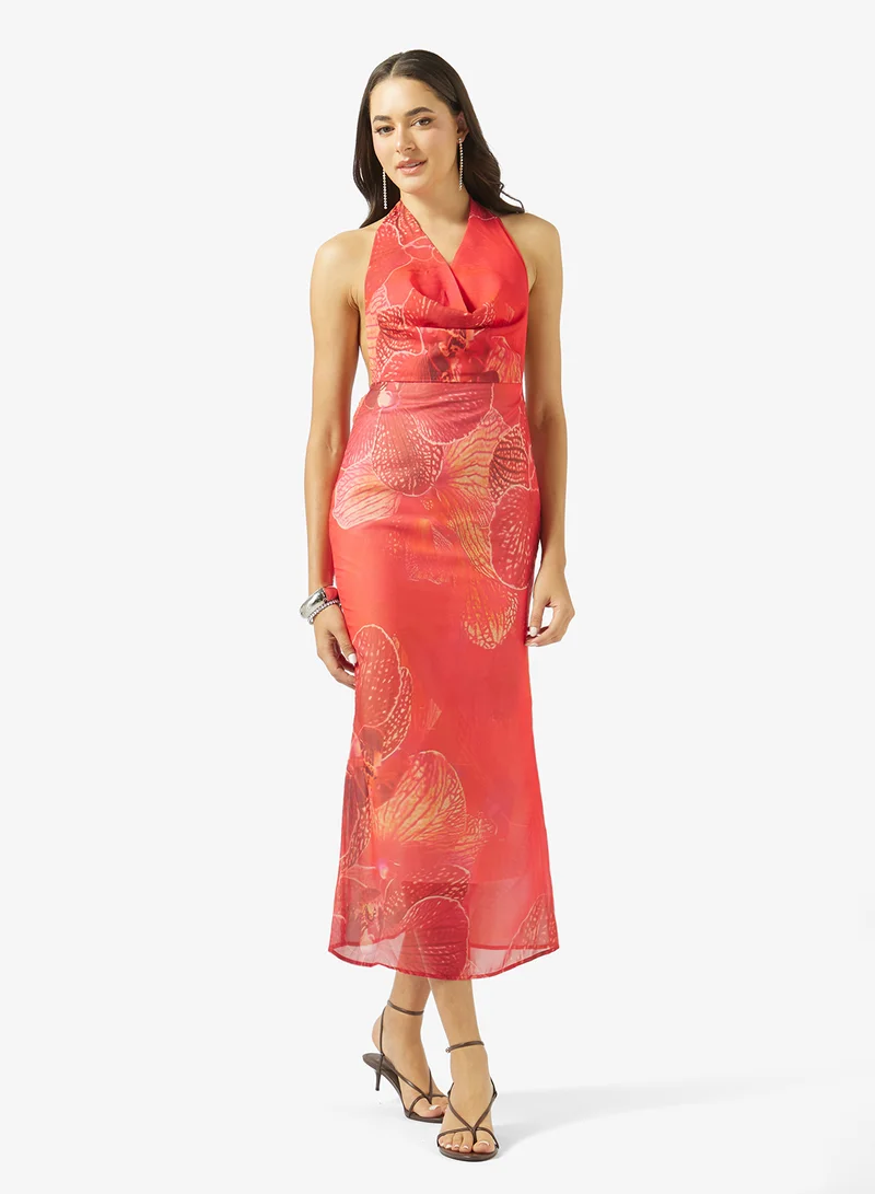 Halter Backless Floral Bodycon Dress