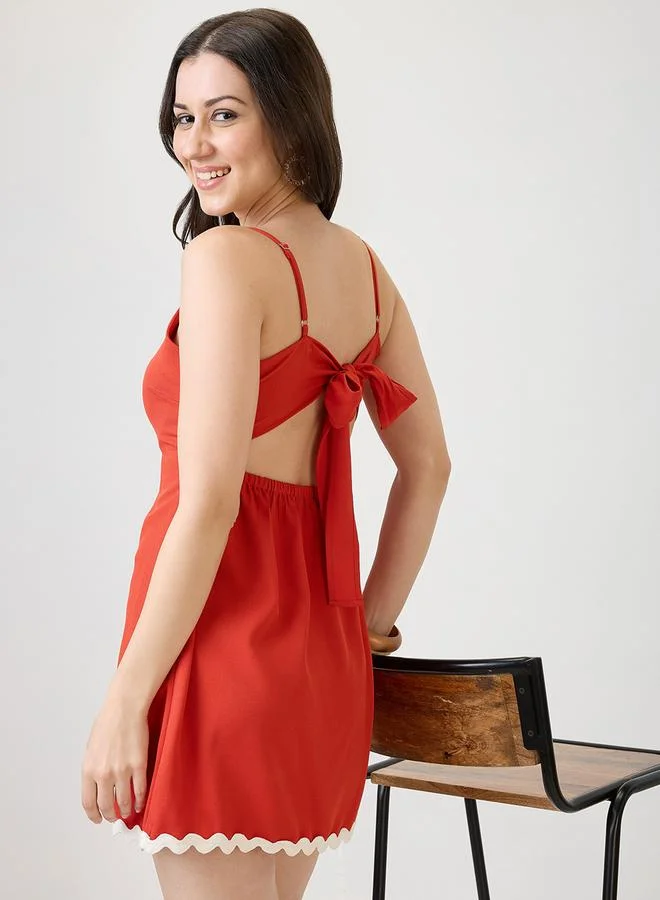 Strappy Tie-Back Mini Dress, Orange