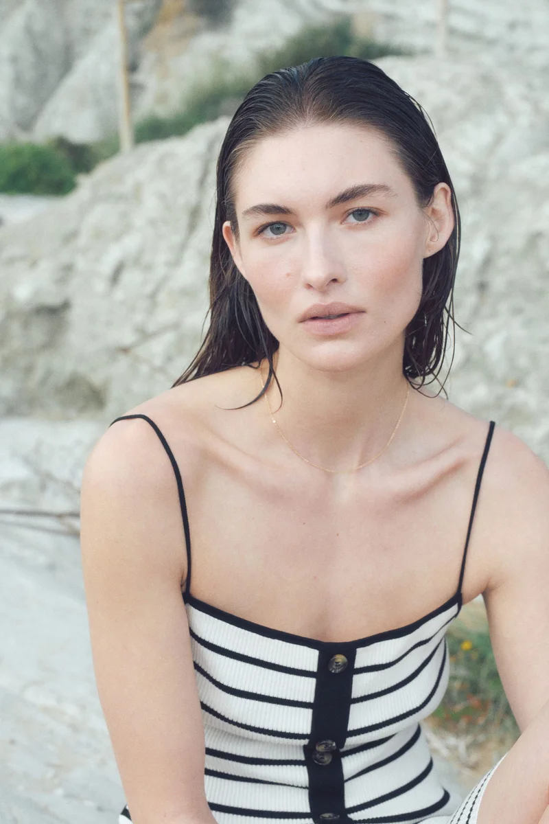 Ribbed Button-Front Dress