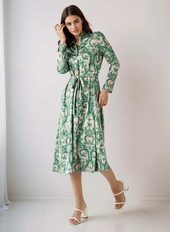 Floral Print Tie-Up Shirt Dress