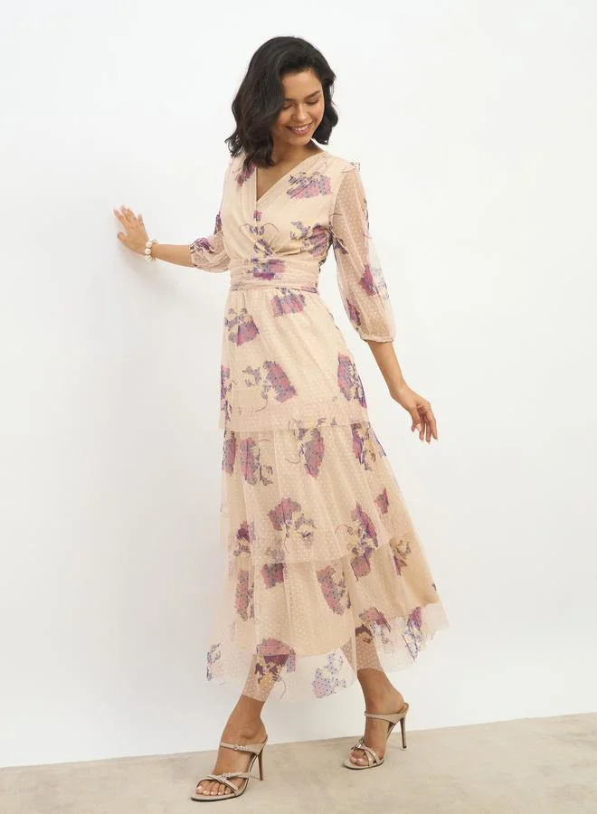 Floral Print V-Neck Tiered Maxi Dress