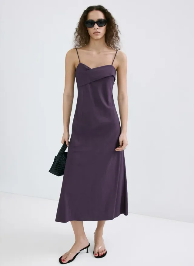 Midi Dress with Crossed Neckline