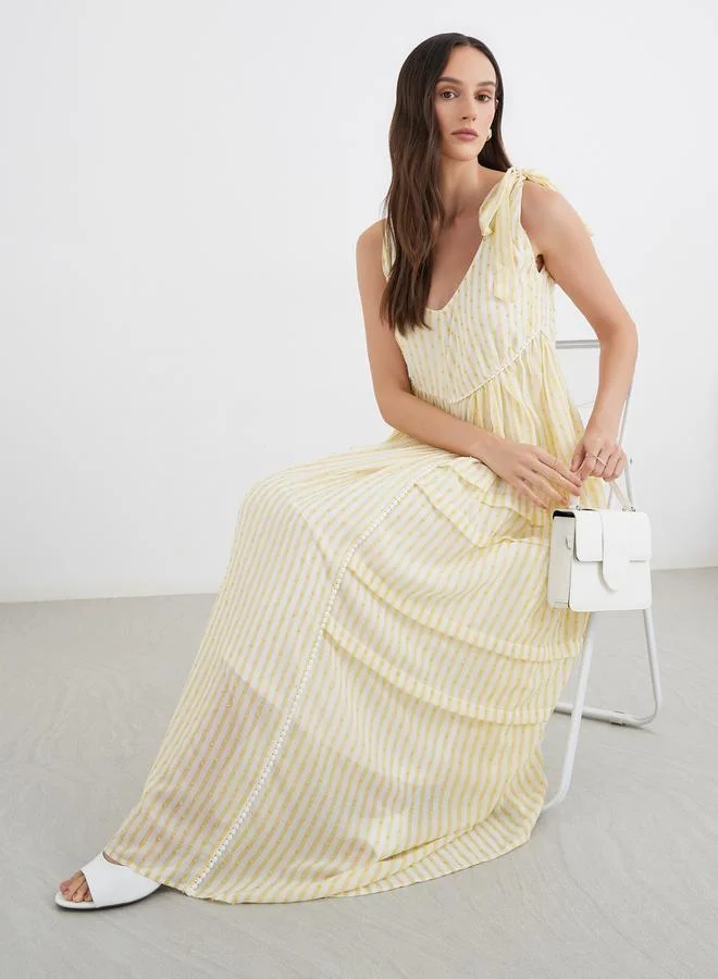 Dobby Stripe Tie-Sleeve Maxi Dress