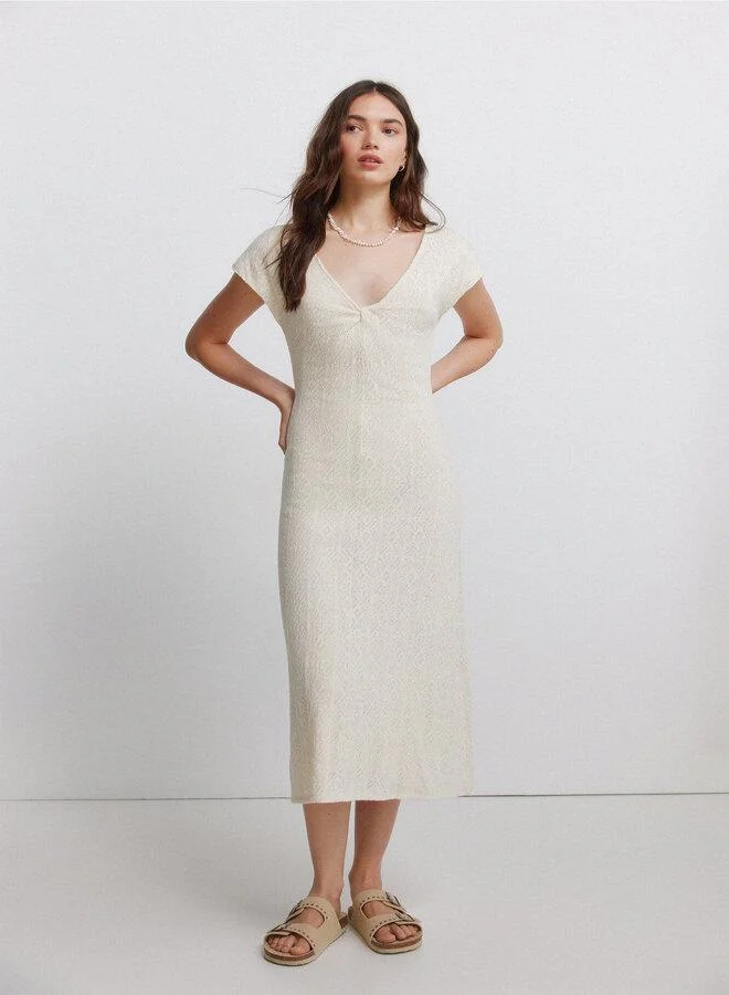 Embroidered Knot Neck Dress