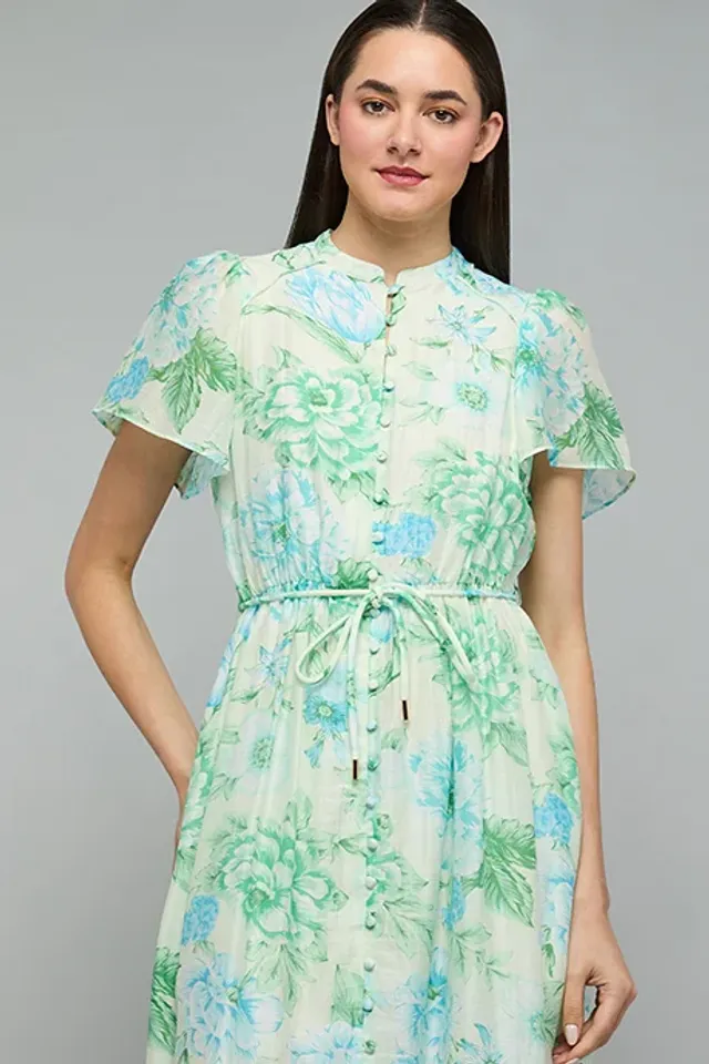 Printed Midi Dress with Mandarin Collar – image 4