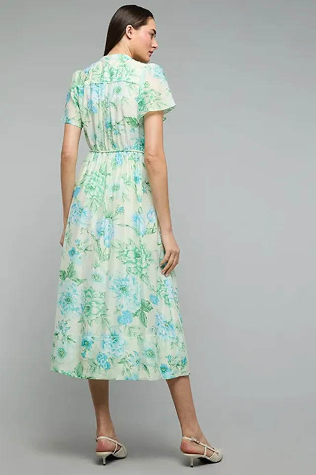 Printed Midi Dress with Mandarin Collar – image 6