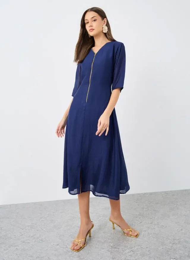 Maxim Creation V-Neck Zip Midi Dress – image 2