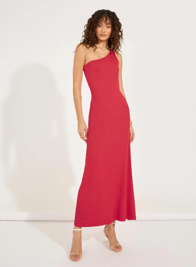 All-Over Print One-Shoulder Sheath Maxi Dress