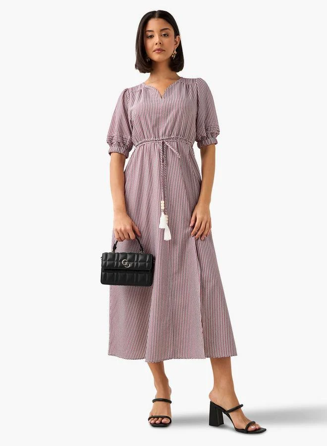 Geometric Print Tie-Up Dress