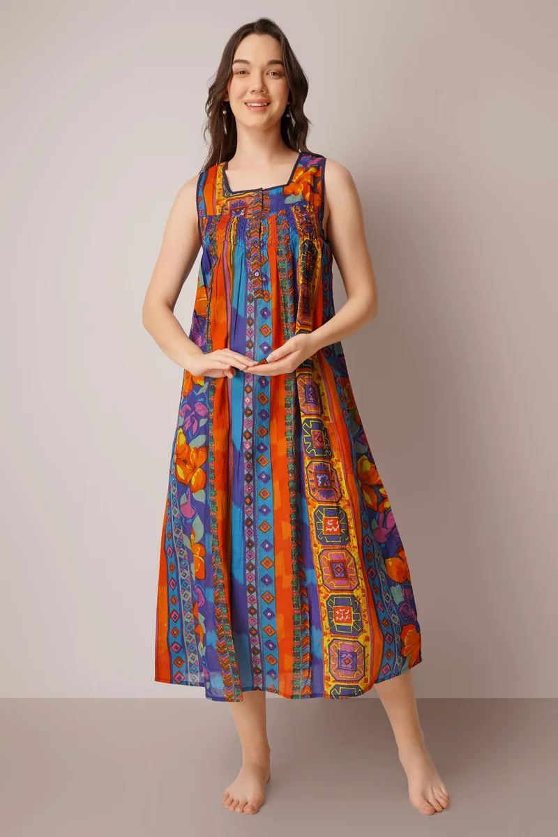 Printed Smocked Dress