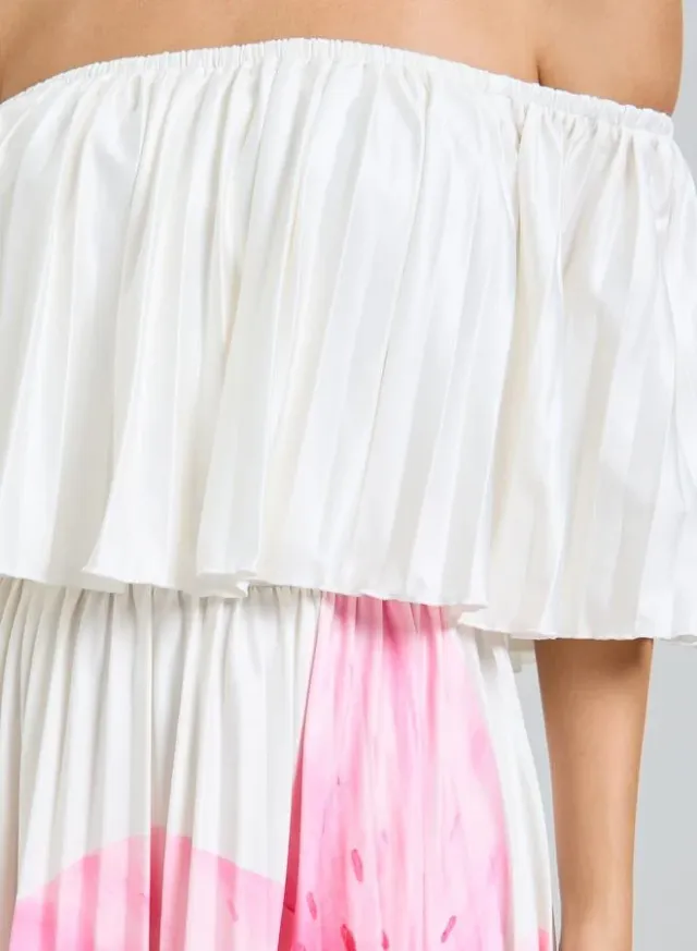 Floral Off Shoulder A-Line Midi Dress White – image 4
