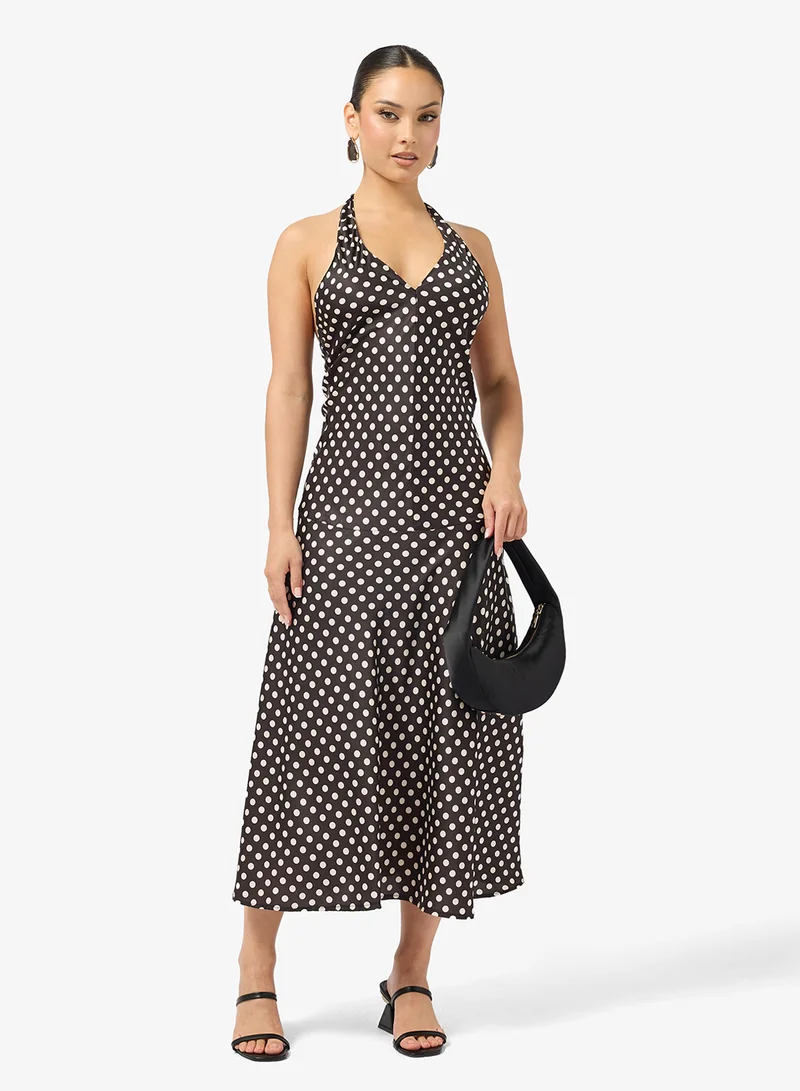Halter Neck Polka Dot Slip Dress