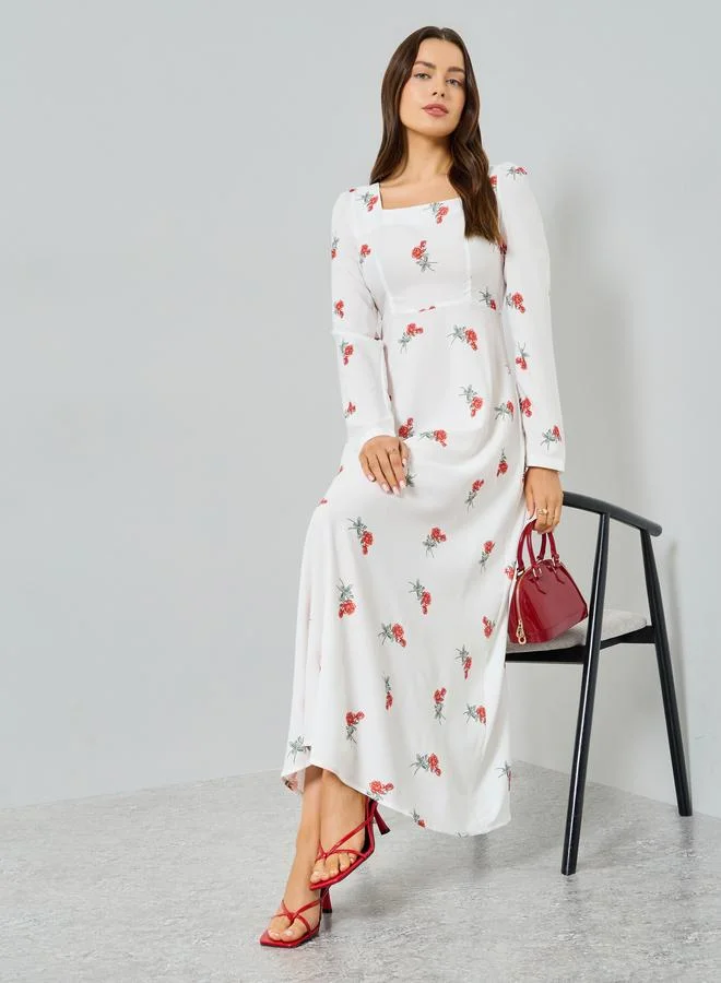 Floral Print Long Sleeve Maxi Dress White