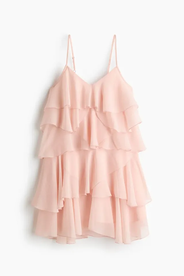 Light Pink Floral Asymmetric Tiered Mini Dress - Sleeveless V Neck – image 6