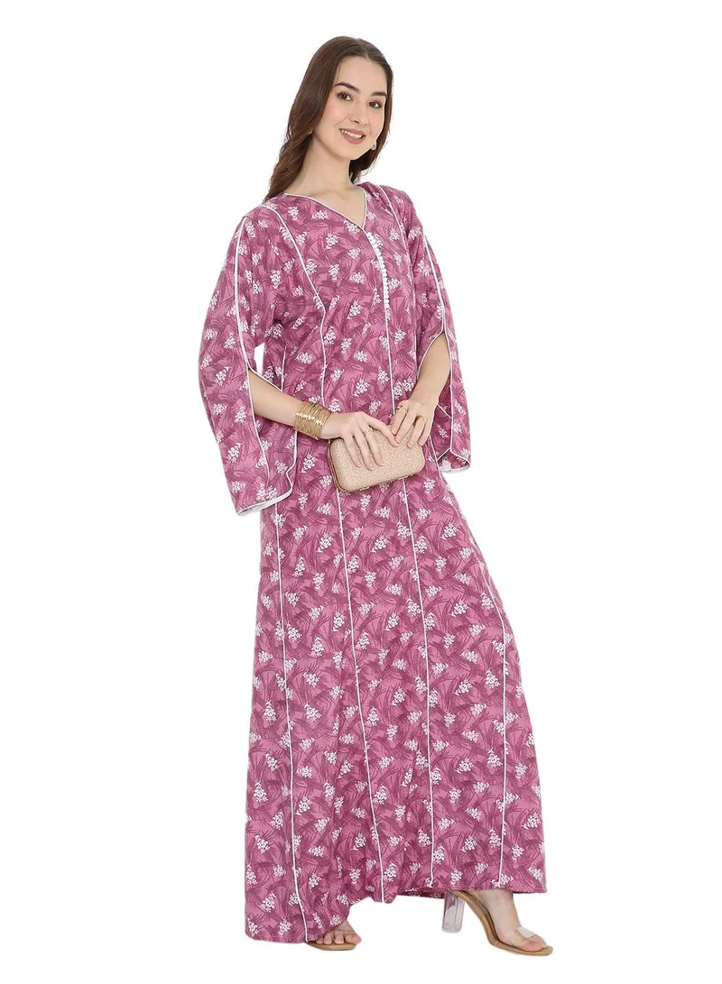 Arabic Printed Modest Long Sleeve Kaftan Farasha Dress