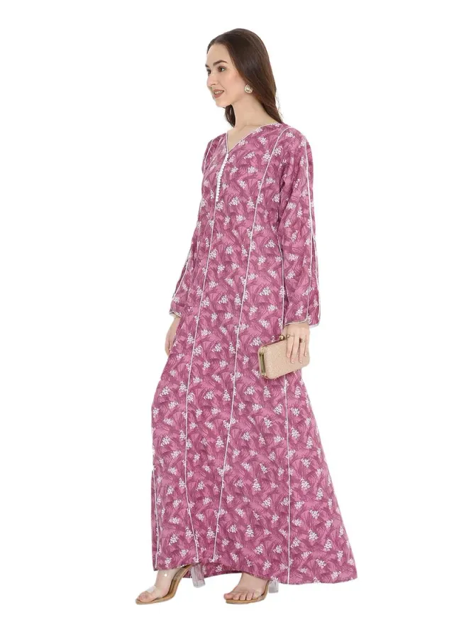 Arabic Printed Modest Long Sleeve Kaftan Farasha Dress – image 5