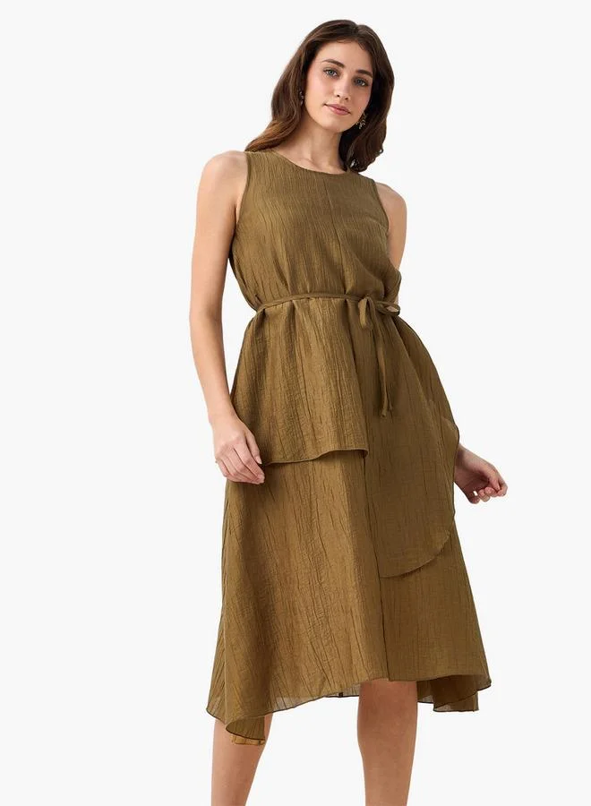 Relaxed Fit Asymmetrical Dress with Belt