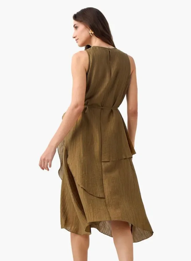 Brown Cashmere Asymmetrical Dress with Belt for Women – image 4
