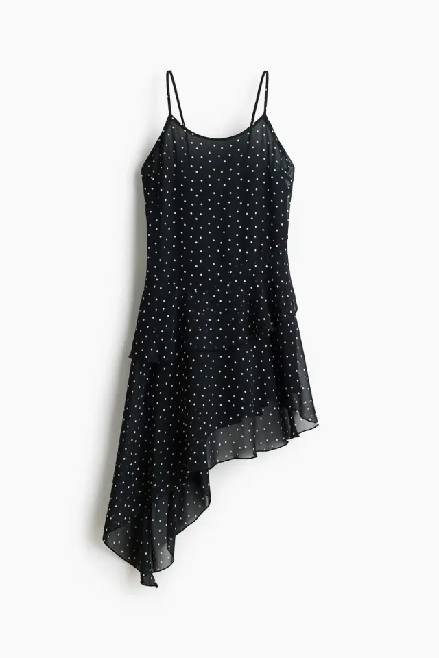Black Asymmetric Chiffon Tiered Midi Dress - V Neck, Sleeveless, Printed – image 4