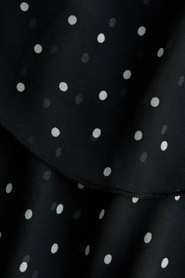 Black Asymmetric Chiffon Tiered Midi Dress - V Neck, Sleeveless, Printed – image 5