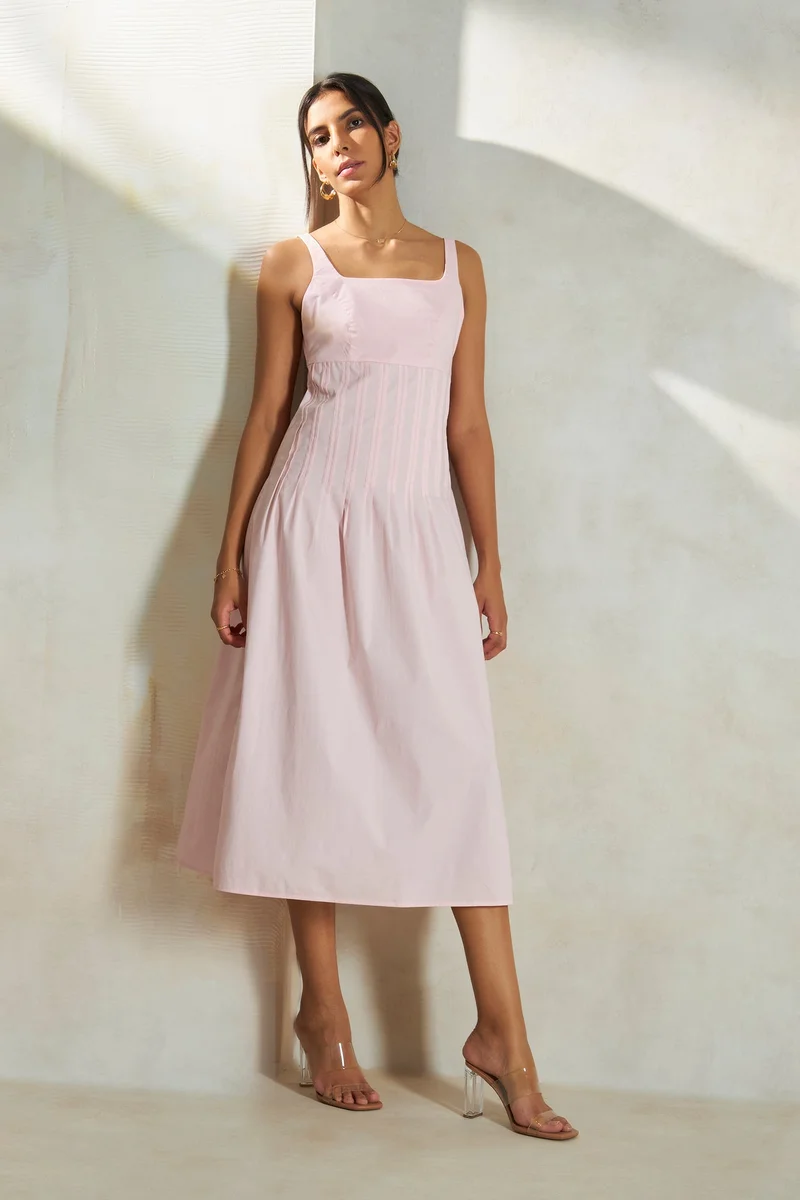 Virgio Women's Wide Scoop Neck Sleeveless Cotton Midi Dress