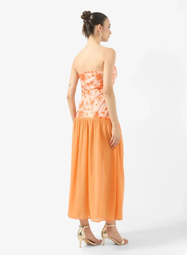 Peach Maxi Off-Shoulder Tiered Sequin Dress – image 2