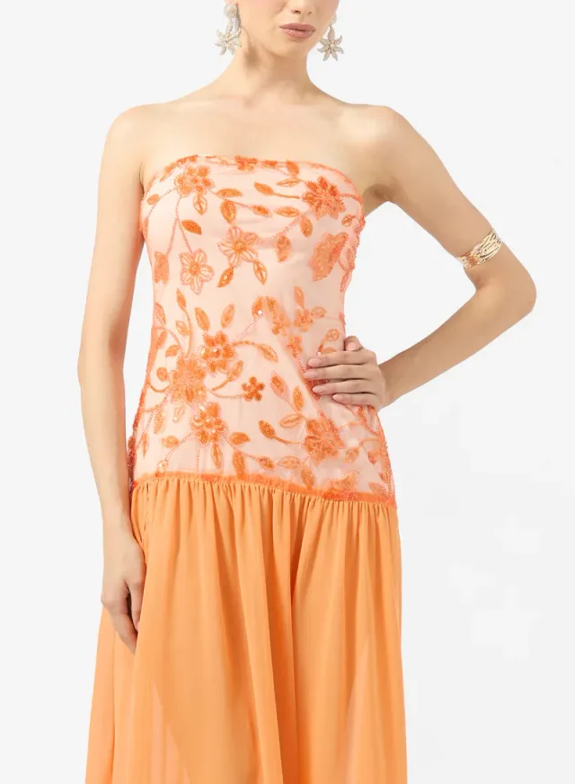 Peach Maxi Off-Shoulder Tiered Sequin Dress – image 3