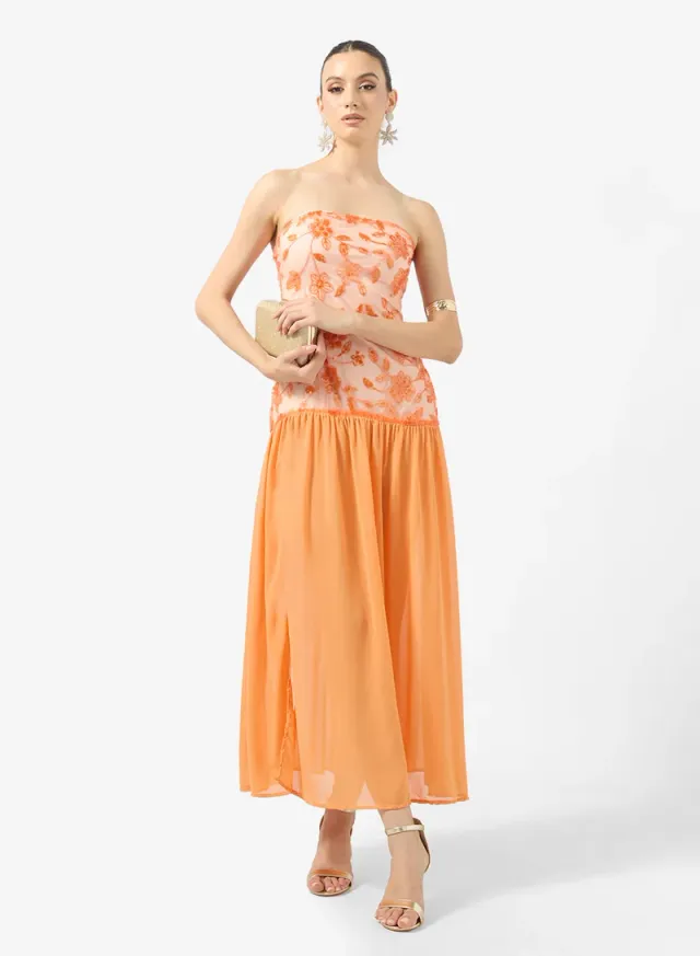 Peach Maxi Off-Shoulder Tiered Sequin Dress – image 4